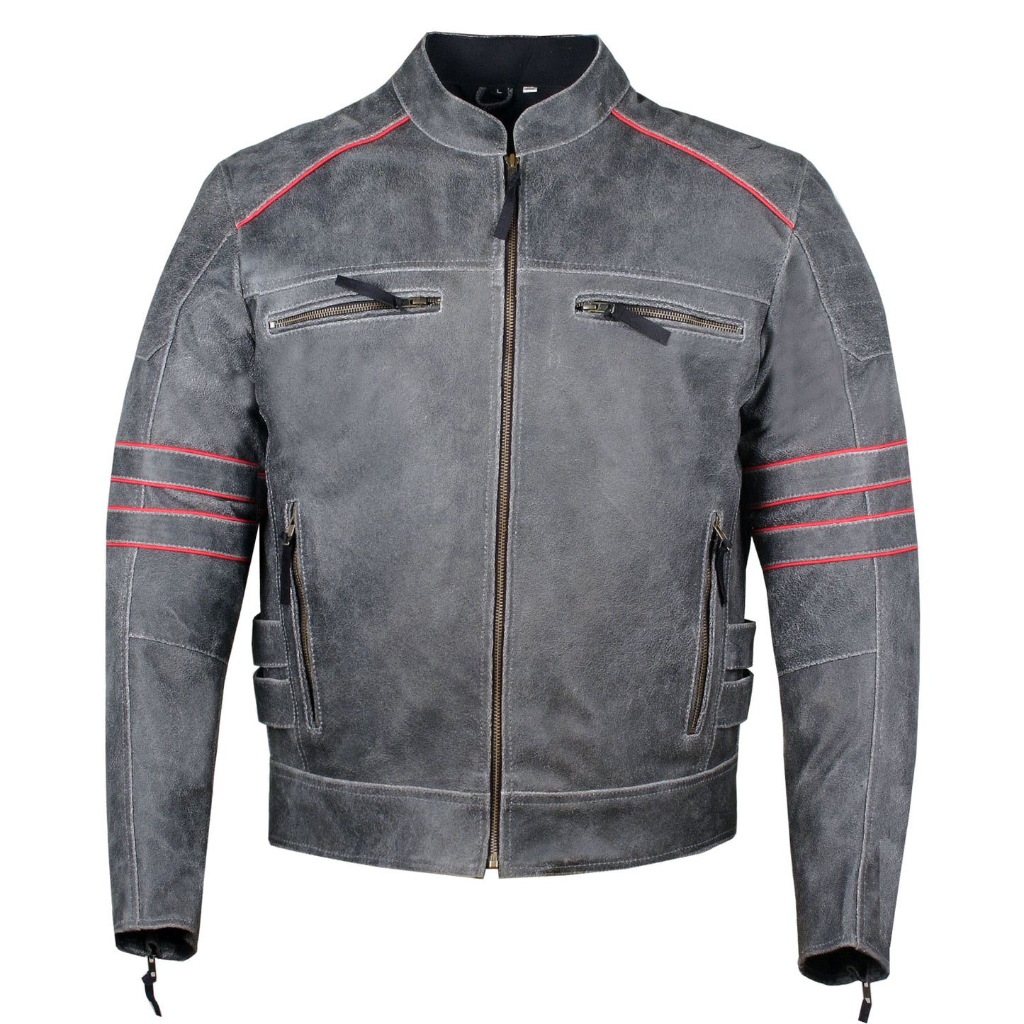 Men's Brotherhood Classic Leather Motorcycle Distressed Armor Biker Jacket
