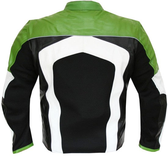 RAZER MENS MOTORCYCLE LEATHER JACKET ARMOR Green