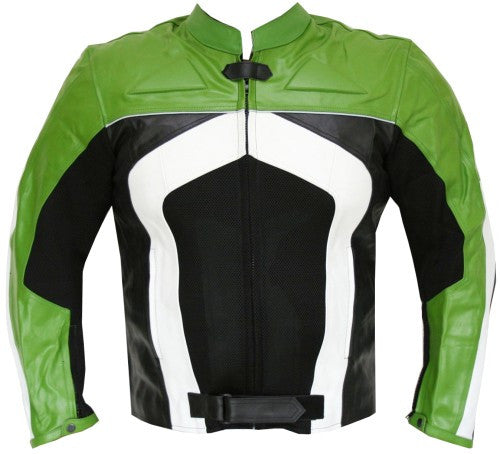 RAZER MENS MOTORCYCLE LEATHER JACKET ARMOR Green