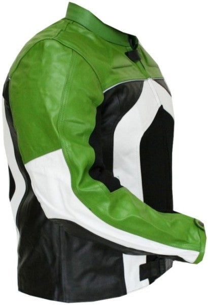 RAZER MENS MOTORCYCLE LEATHER JACKET ARMOR Green