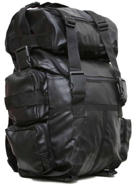 black leather backpack zippers moto MOTORCYCLE PU LEATHER SISSY T BAR TRAVEL LUGGAGE BAG Black – Jackets4Bikes