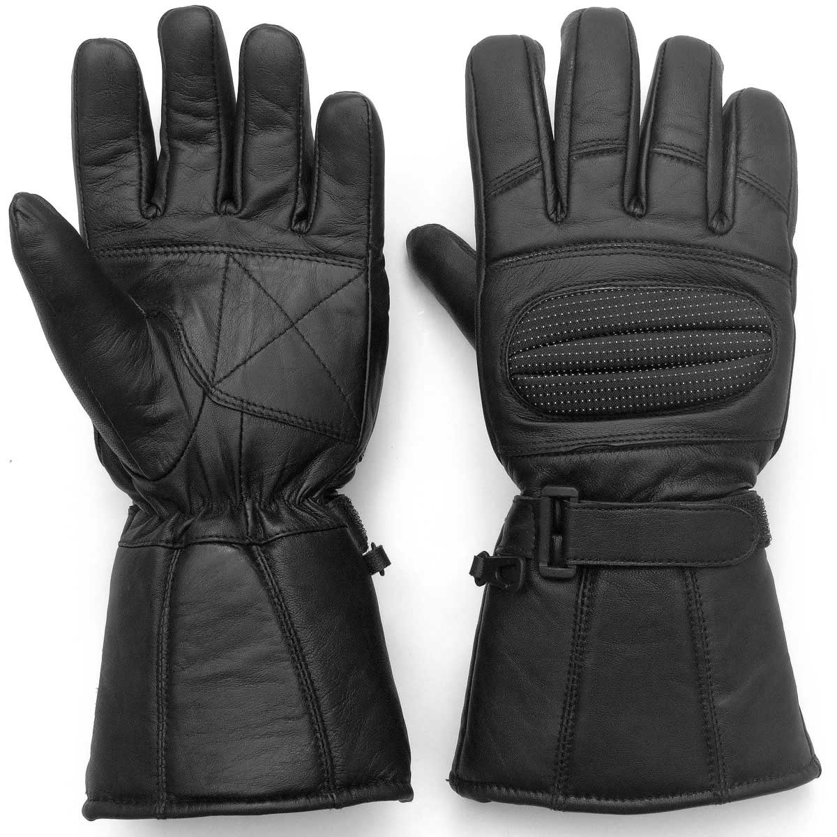 LEATHER GLOVES GAUNTLET for BIKER MOTORCYCLE SCOOTER HEAVY DUTY WINTER BLACK