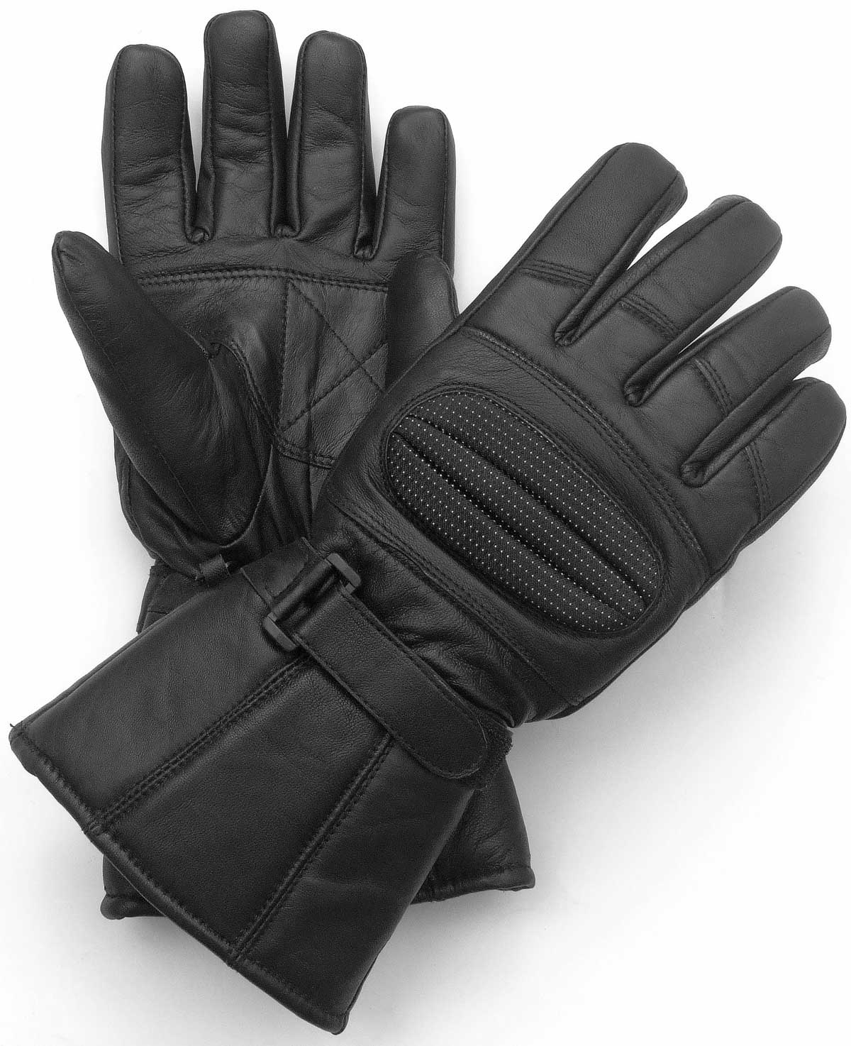 LEATHER GLOVES GAUNTLET for BIKER MOTORCYCLE SCOOTER HEAVY DUTY WINTER BLACK