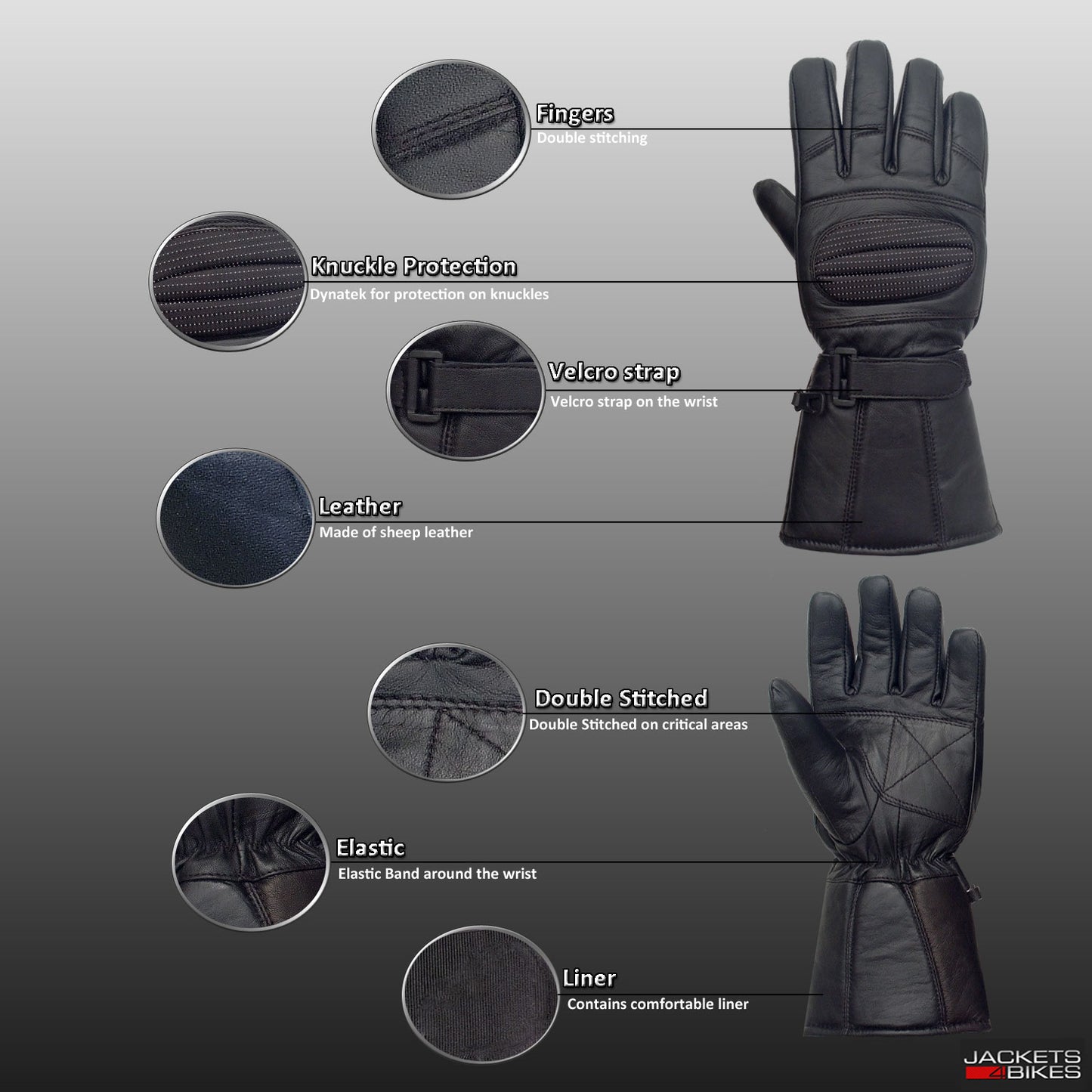 LEATHER GLOVES GAUNTLET for BIKER MOTORCYCLE SCOOTER HEAVY DUTY WINTER BLACK