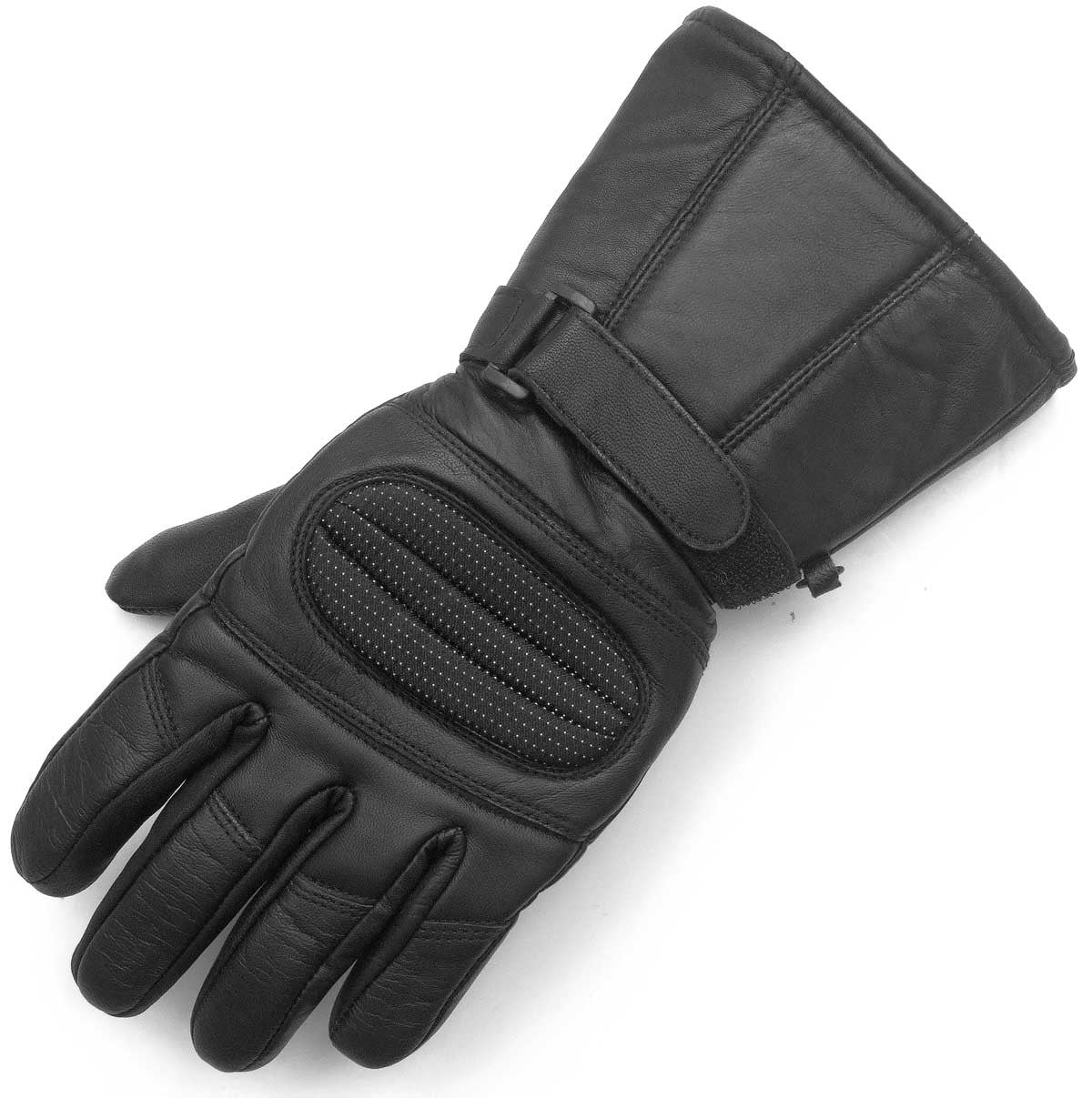 LEATHER GLOVES GAUNTLET for BIKER MOTORCYCLE SCOOTER HEAVY DUTY WINTER BLACK