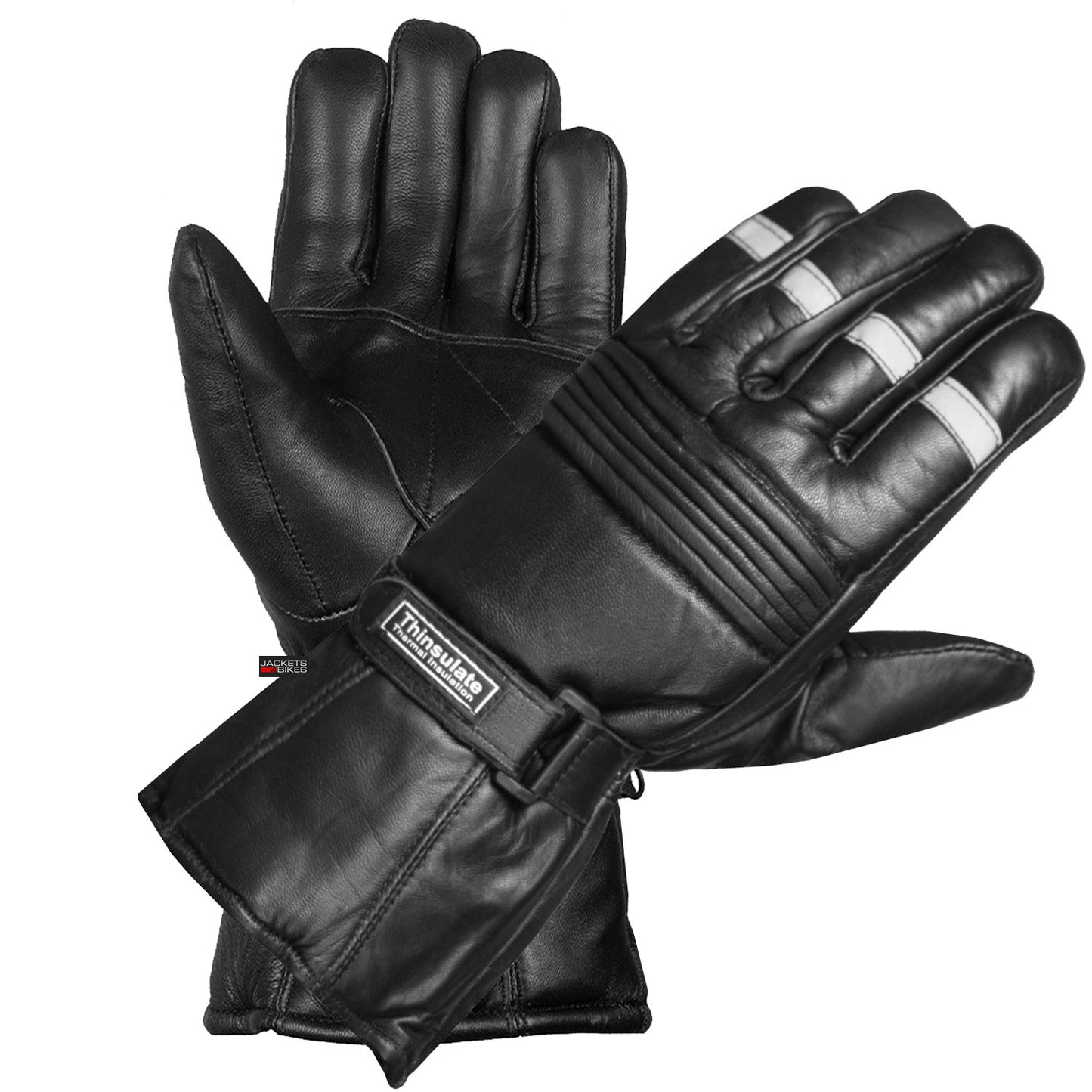 New Reflective Motorcycle Biker Riding Winter Sheep Leather Gloves Black