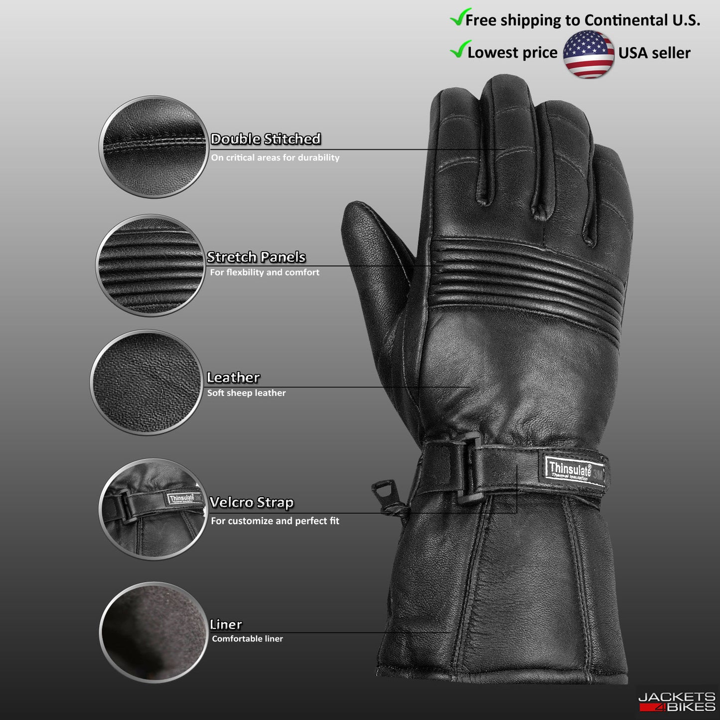 Motorcycle Biker Riding Sheep Leather Gloves Flexible Stretch SL7 Black