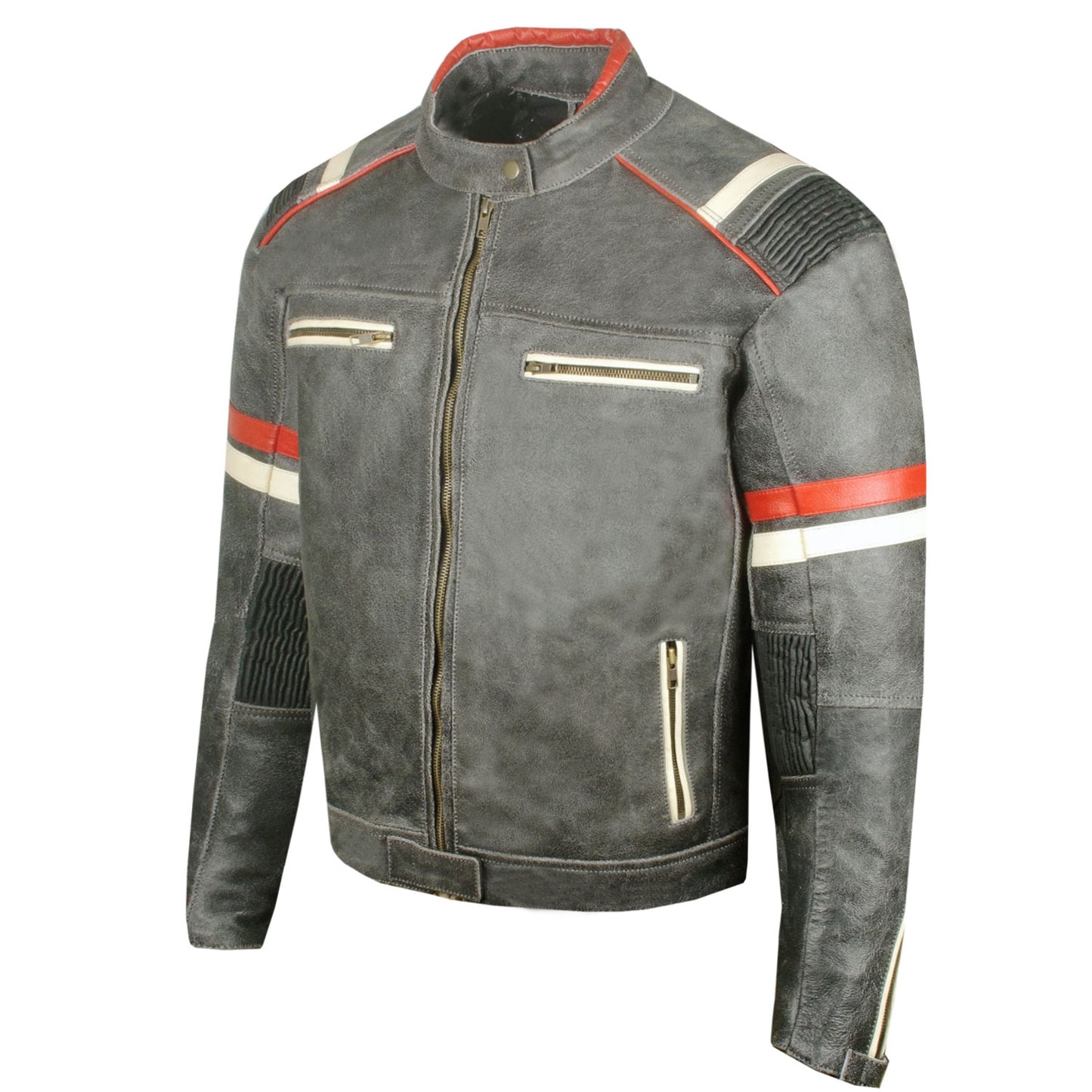 Men's Vintage Cafe Racer Motorcycle Distressed Leather Armor Biker Jacket