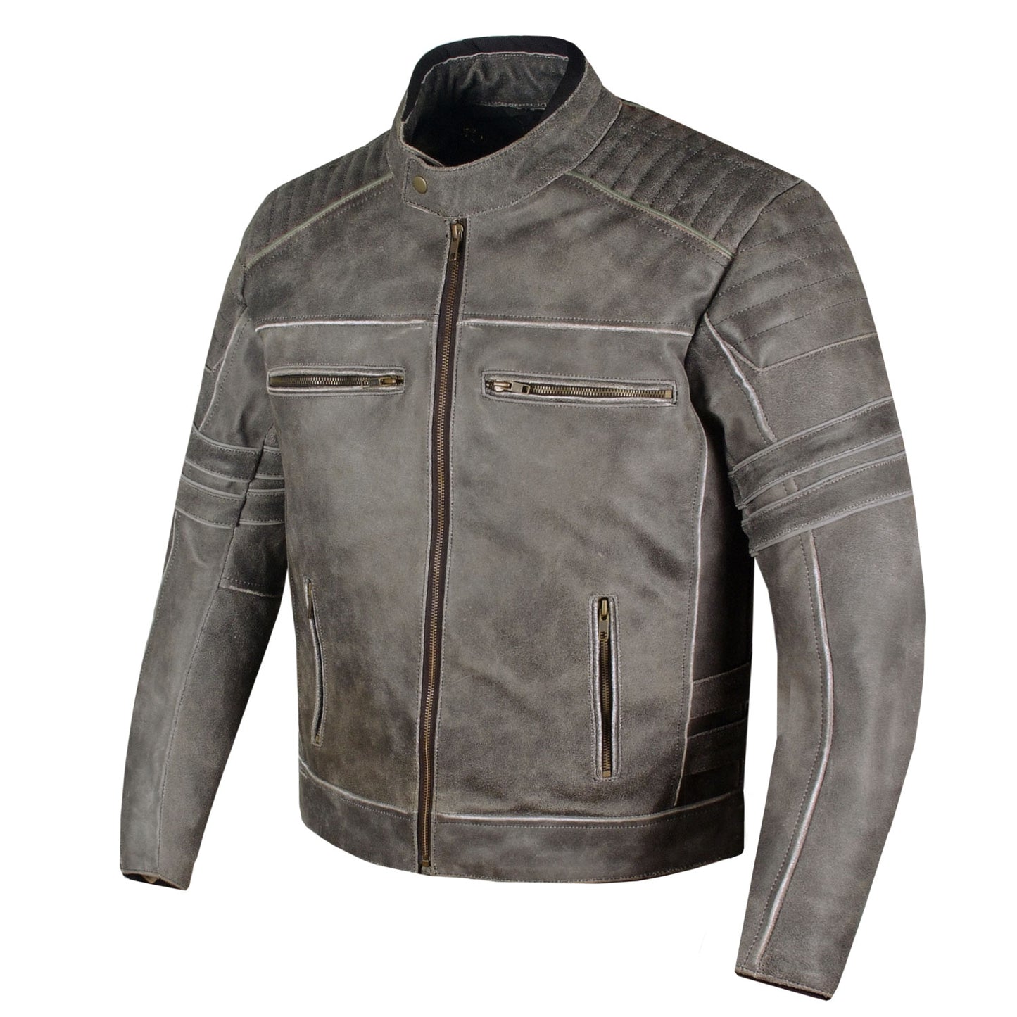 Men's SHADOW Motorcycle Distressed Cowhide Leather Armor Black Jacket Biker