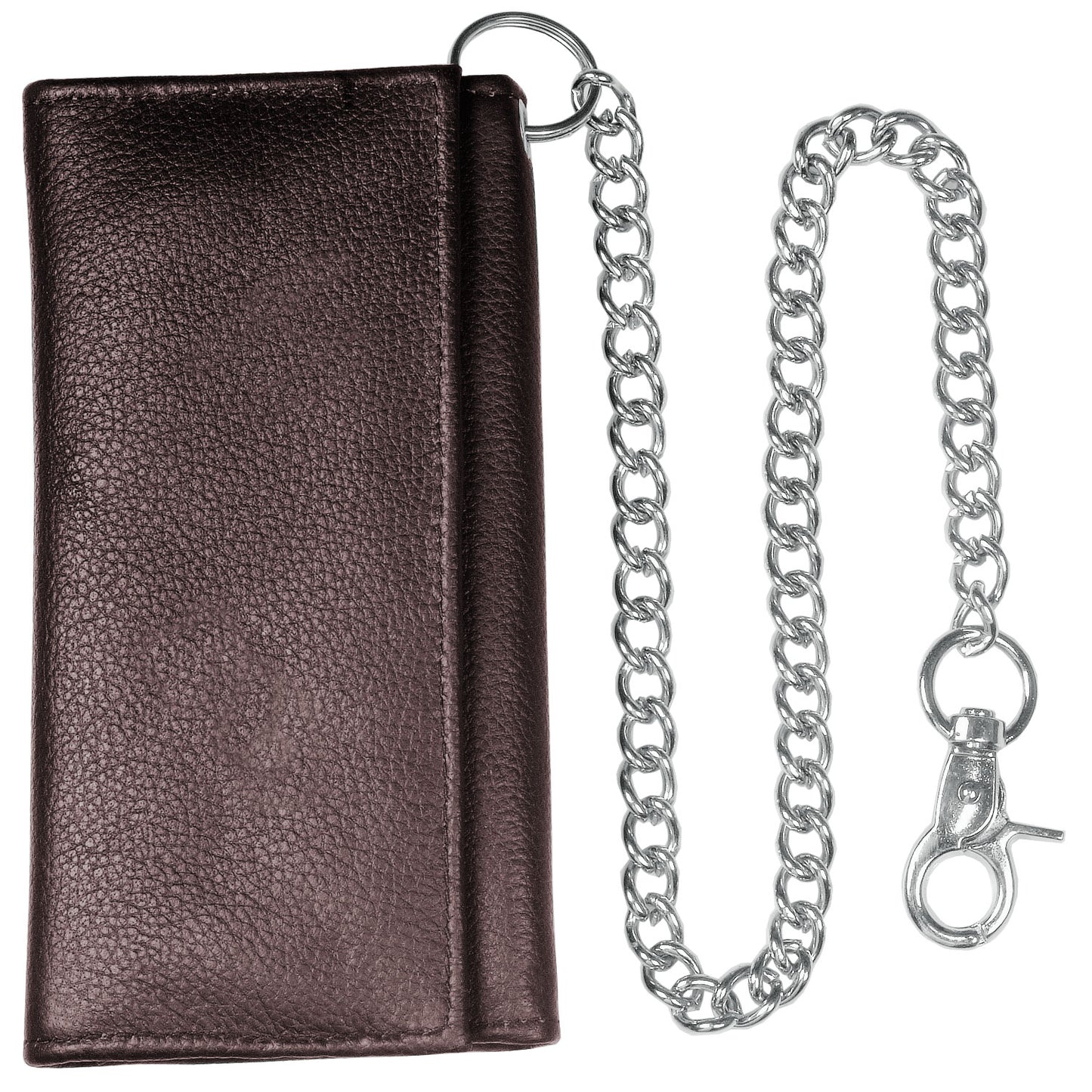 Premium Cowhide Leather Trifold Metal Chain Motorcycle Biker Trucker Wallet