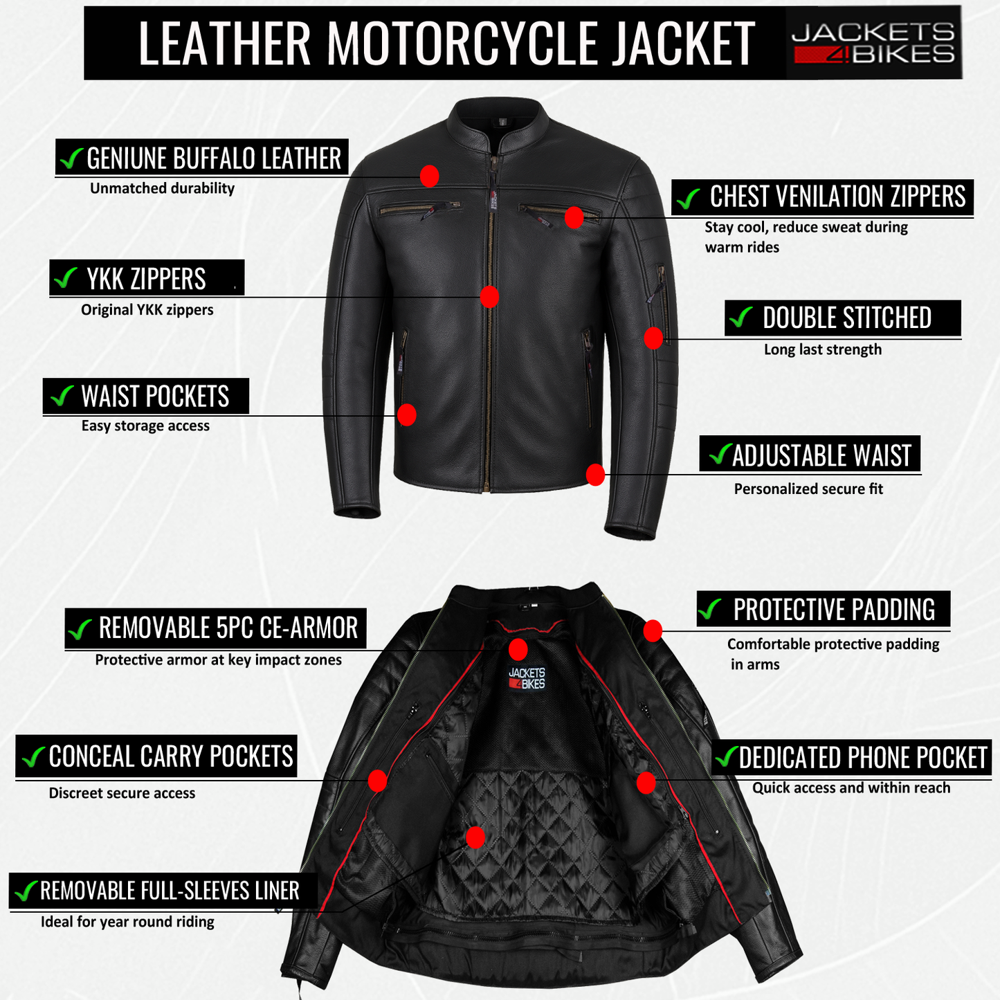 Men's REVOLT Natural Premium Buffalo Leather Motorcycle Jacket