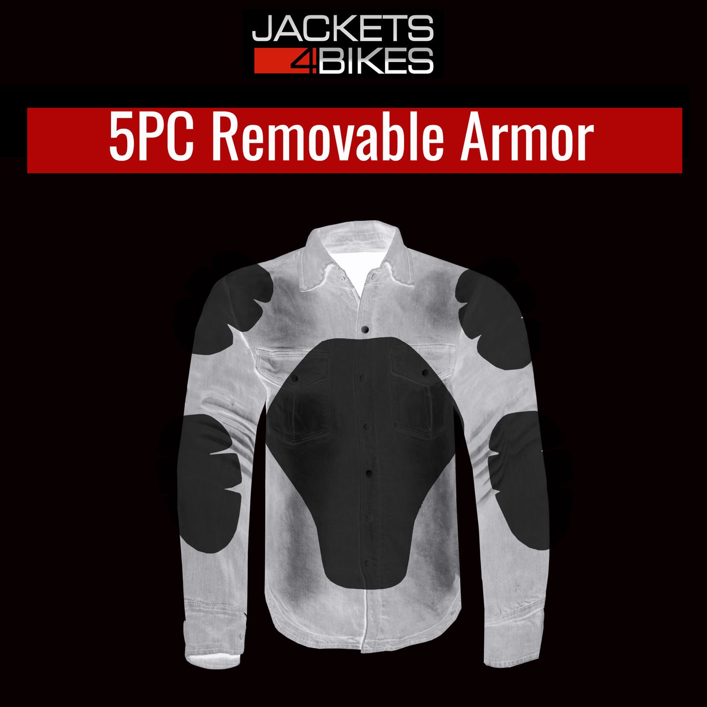 Jackets 4 Bikes PERFORMER Armored Motorcycle Flannel Shirt for Men – CE Armor, Hidden Utility Pockets Ventilated Black