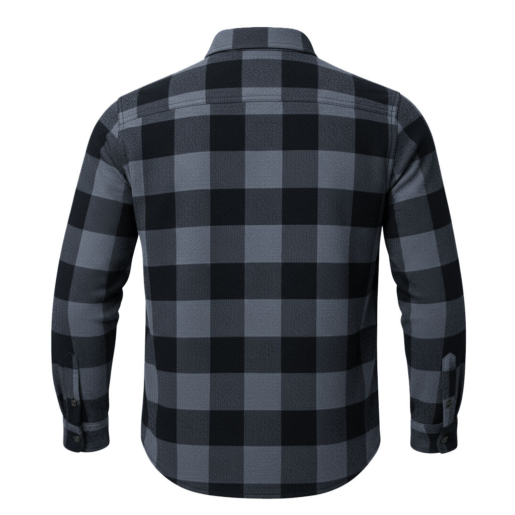 Jackets 4 Bikes PERFORMER Armored Motorcycle Flannel Shirt for Men – CE Armor, Hidden Utility Pockets Ventilated Flannel Gray