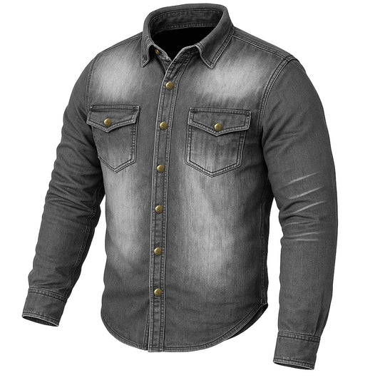 Jackets 4 Bikes PERFORMER Armored Motorcycle Flannel Shirt for Men – CE Armor, Hidden Utility Pockets Ventilated Stone Wash Black