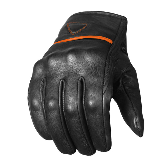 Men's Premium Leather Street Motorcycle Protective Cruiser Biker Gel Gloves BlackOrange