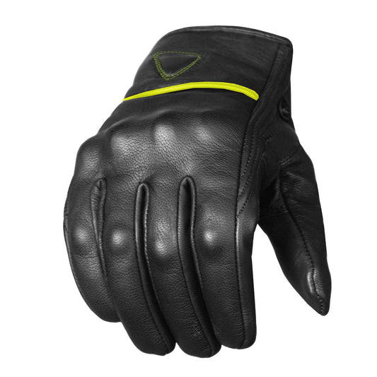Men's Premium Leather Street Motorcycle Protective Cruiser Biker Gel Gloves BlackGreen