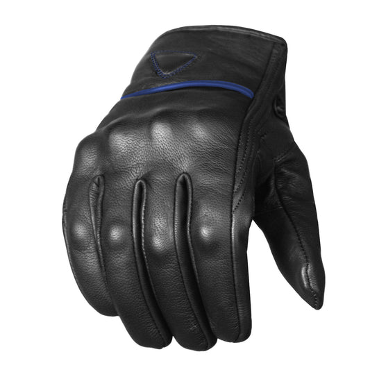 Men's Premium Leather Street Motorcycle Protective Cruiser Biker Gel Gloves BlackBlue