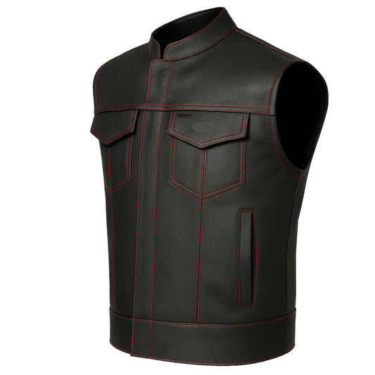 SOA Men's Leather Vest Anarchy Motorcycle Biker Club Concealed Carry Outlaws BlackRed