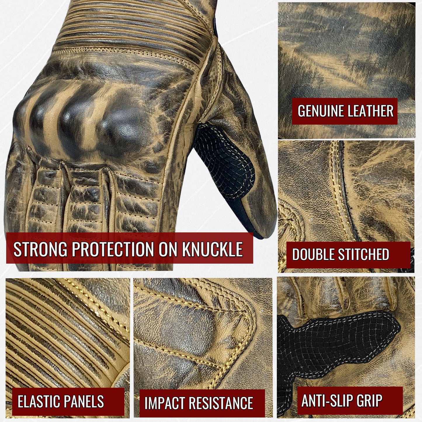 Jackets 4 Bikes Throttle Motorcycle Gloves for Men - Leather Motorbike Riding Gloves, Touchscreen, Anti-Slip, Street Cruiser Riders