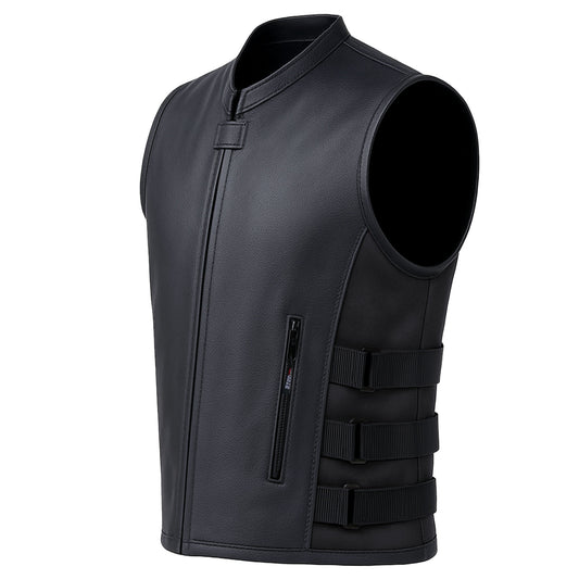 NEW BIKER MOTORCYCLE LEATHER VEST STYLISH BLACK