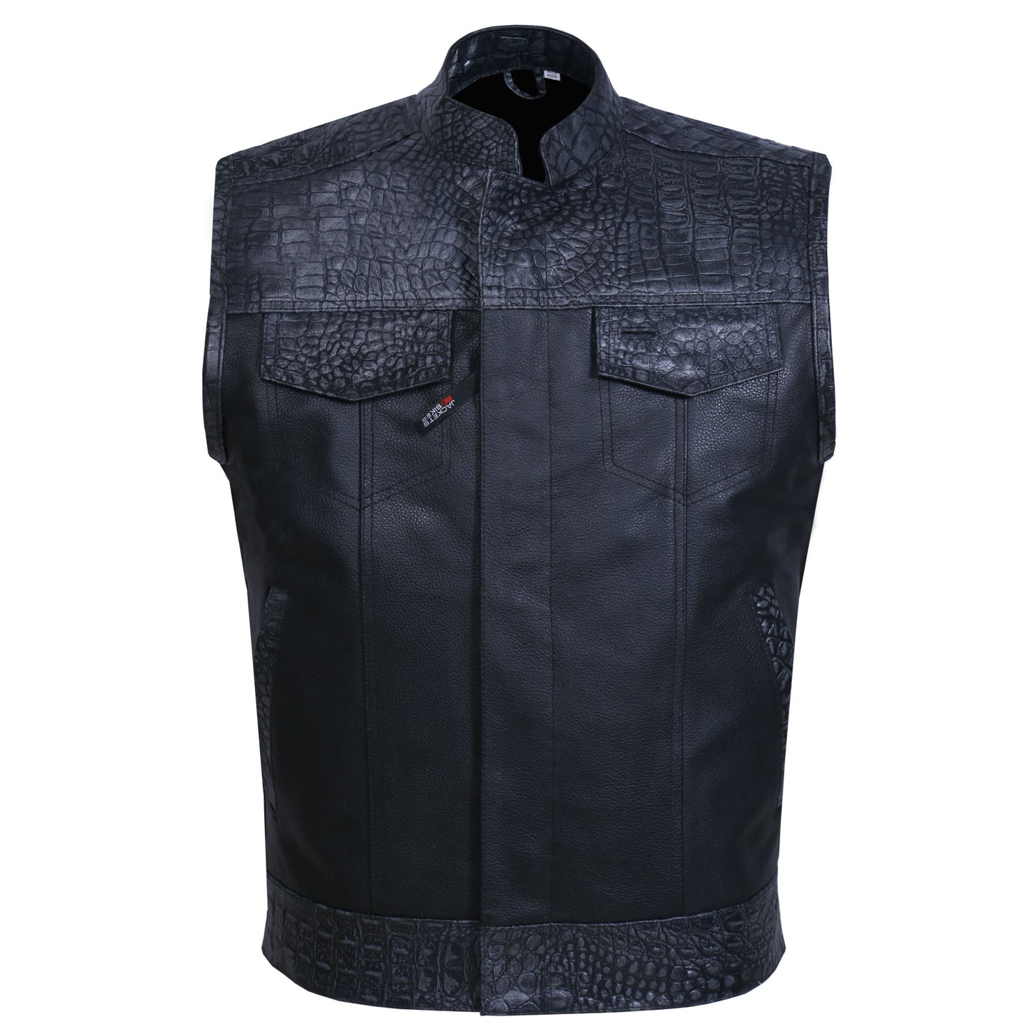 SOA Men's Leather Motorcycle Concealed Gun Pockets Biker Club Vest w/Armor Crocodile Black