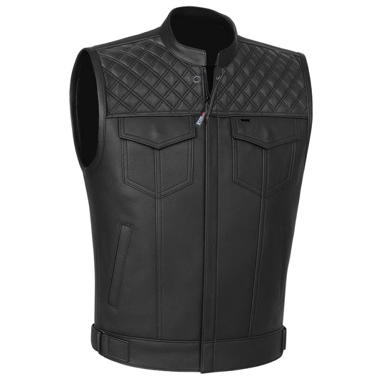 SOA Men's Leather Motorcycle Concealed Gun Pockets Biker Club Vest