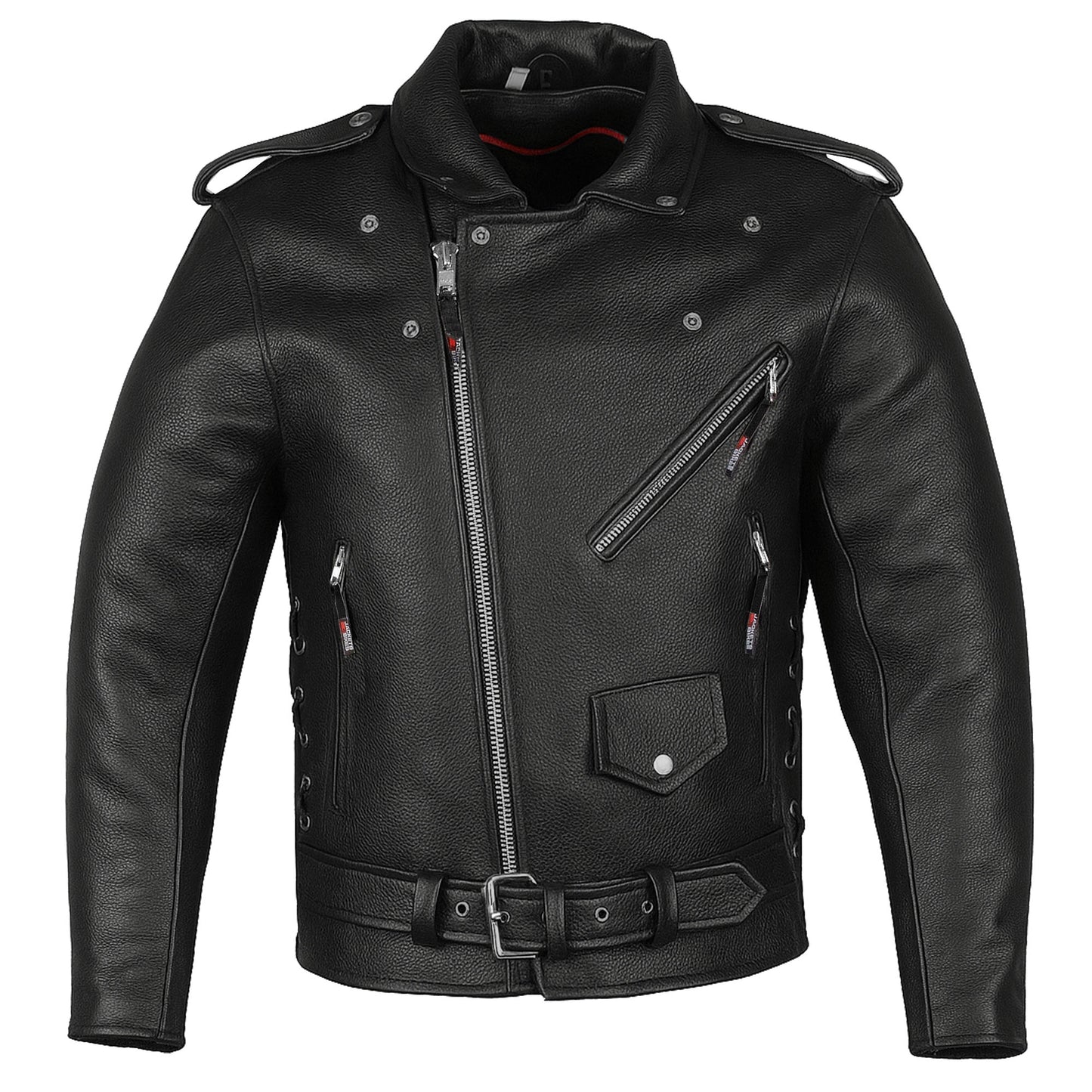 Men's ICONIC Motorcycle Premium Leather Classic Side Lace Biker Jacket