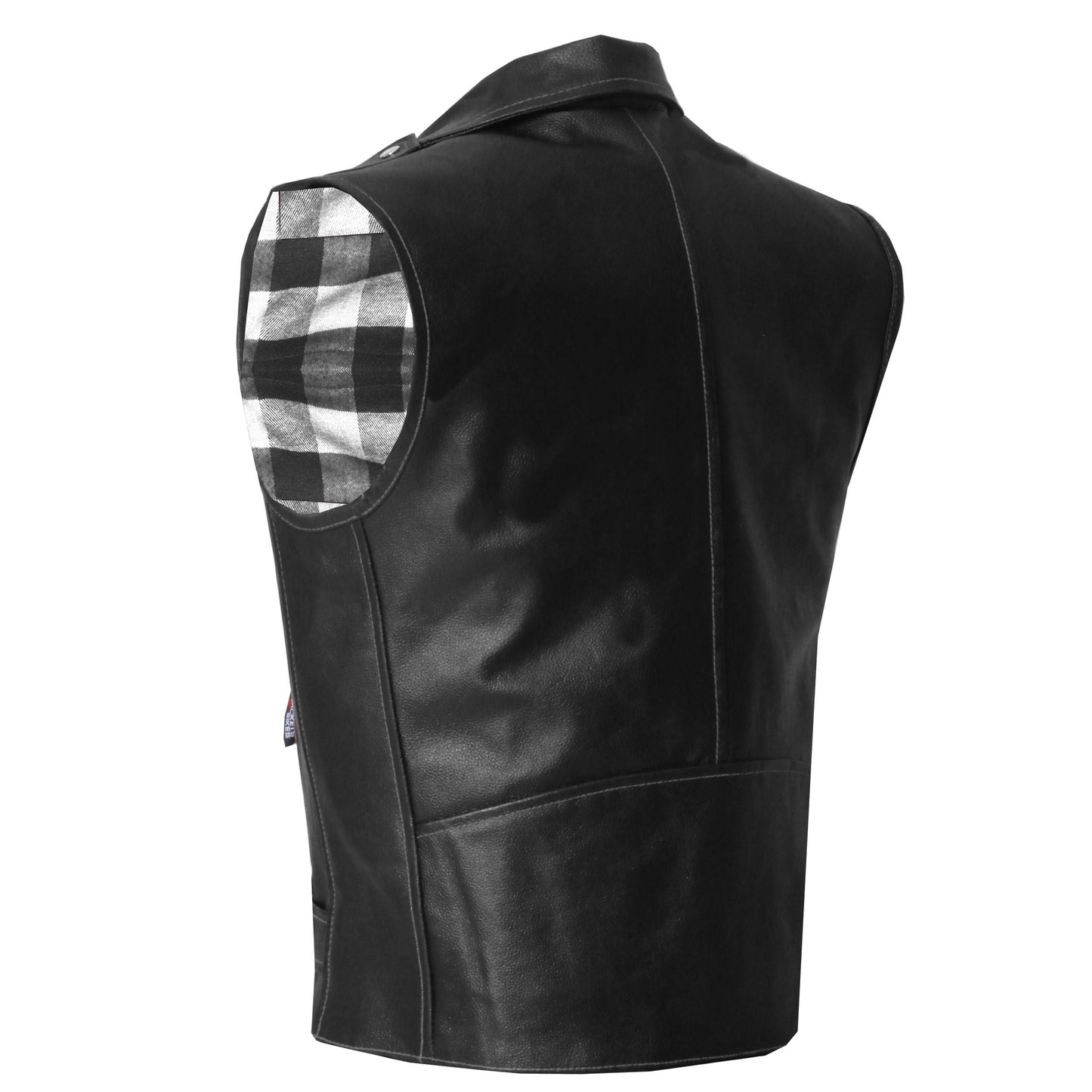 Men's Classic Leather Motorcycle Biker Concealed Carry Vintage Vest FNWhite