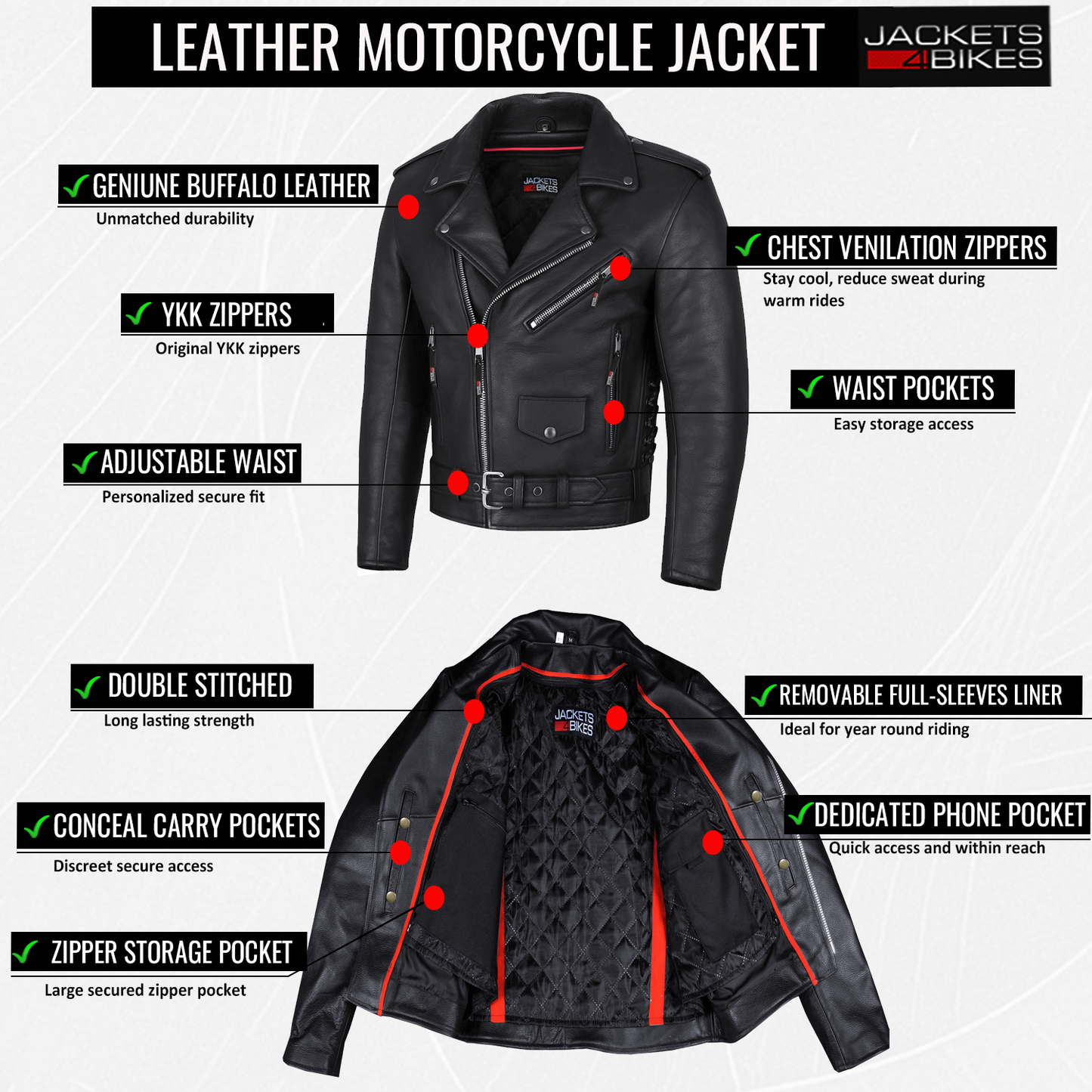 Men's ICONIC Motorcycle Premium Leather Classic Side Lace Biker Jacket