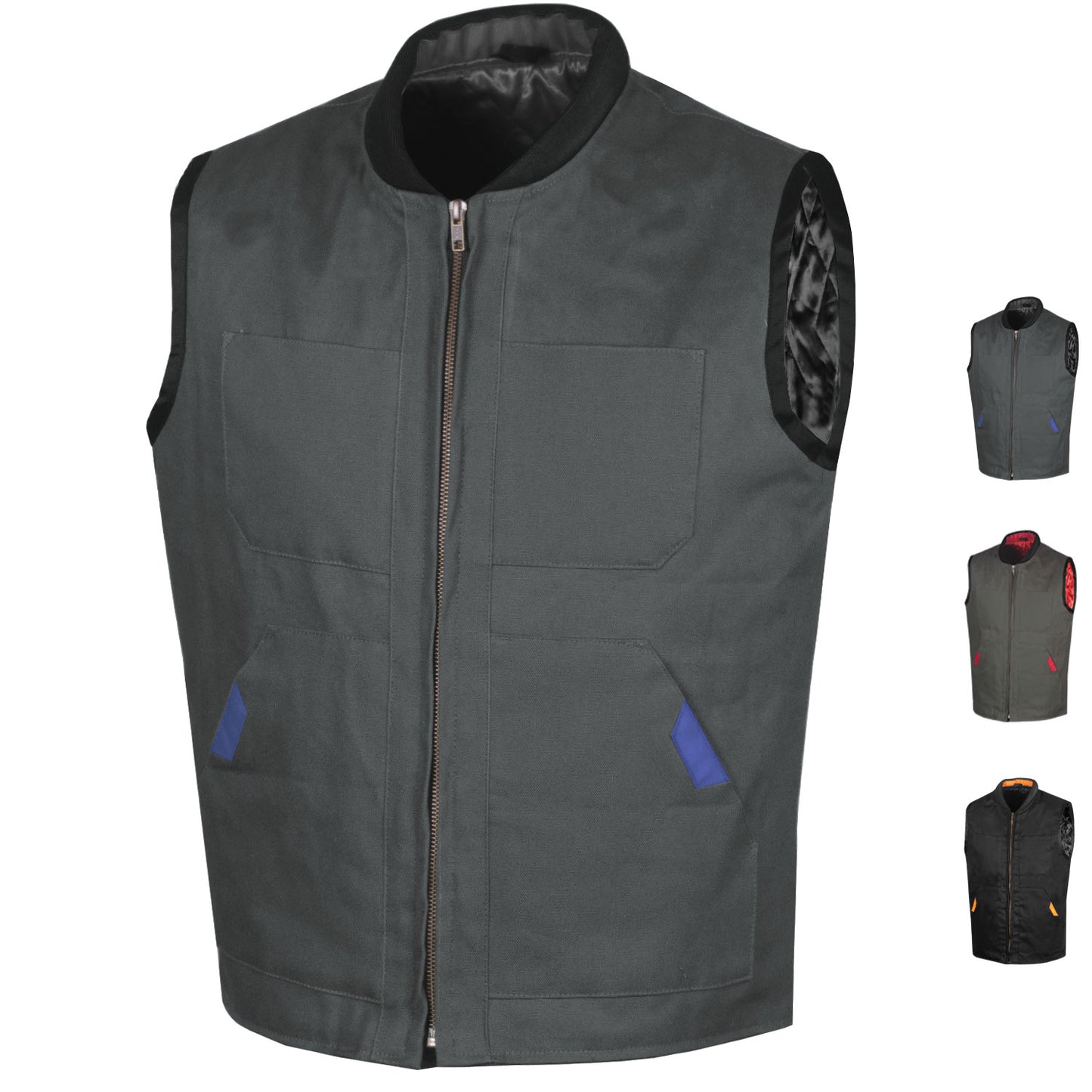 Jackets 4 Bikes Men's Dual Holsters Rugged Vest Concealed Carry Inside Pockets For Hunting Fishing Motorcycle and Outdoors Grey