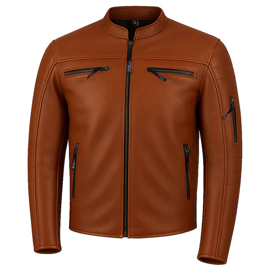 Men's REVOLT Natural Premium Buffalo Leather Motorcycle Jacket Tan