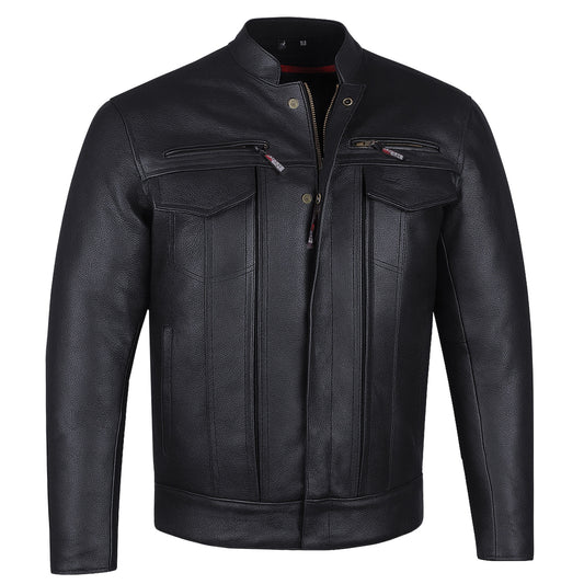 Men's Commuter Premium Natural Buffalo Armor Motorcycle Leather Biker Jacket