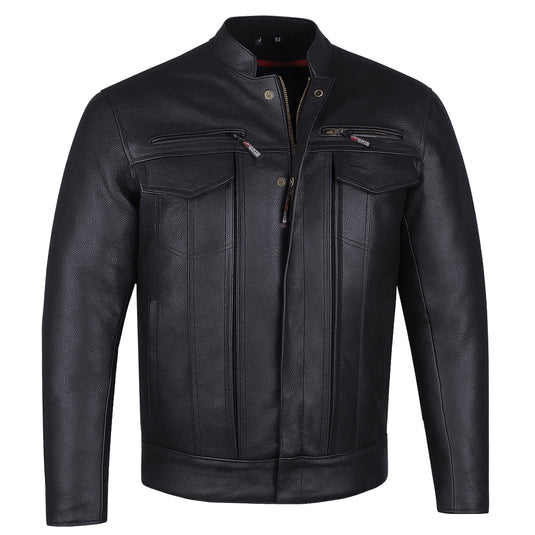 Men's Commuter Premium Natural Buffalo Armor Motorcycle Leather Biker Jacket
