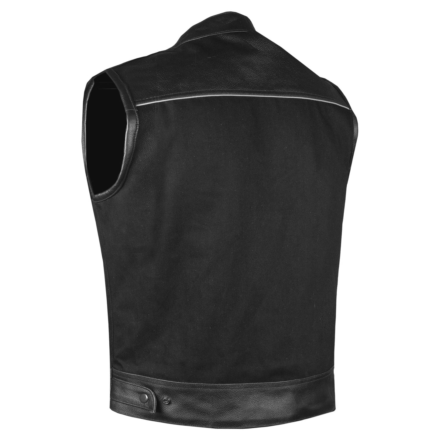 SOA Men's Club Vest Leather and Denim Motorcycle Gun Pockets Armor Biker