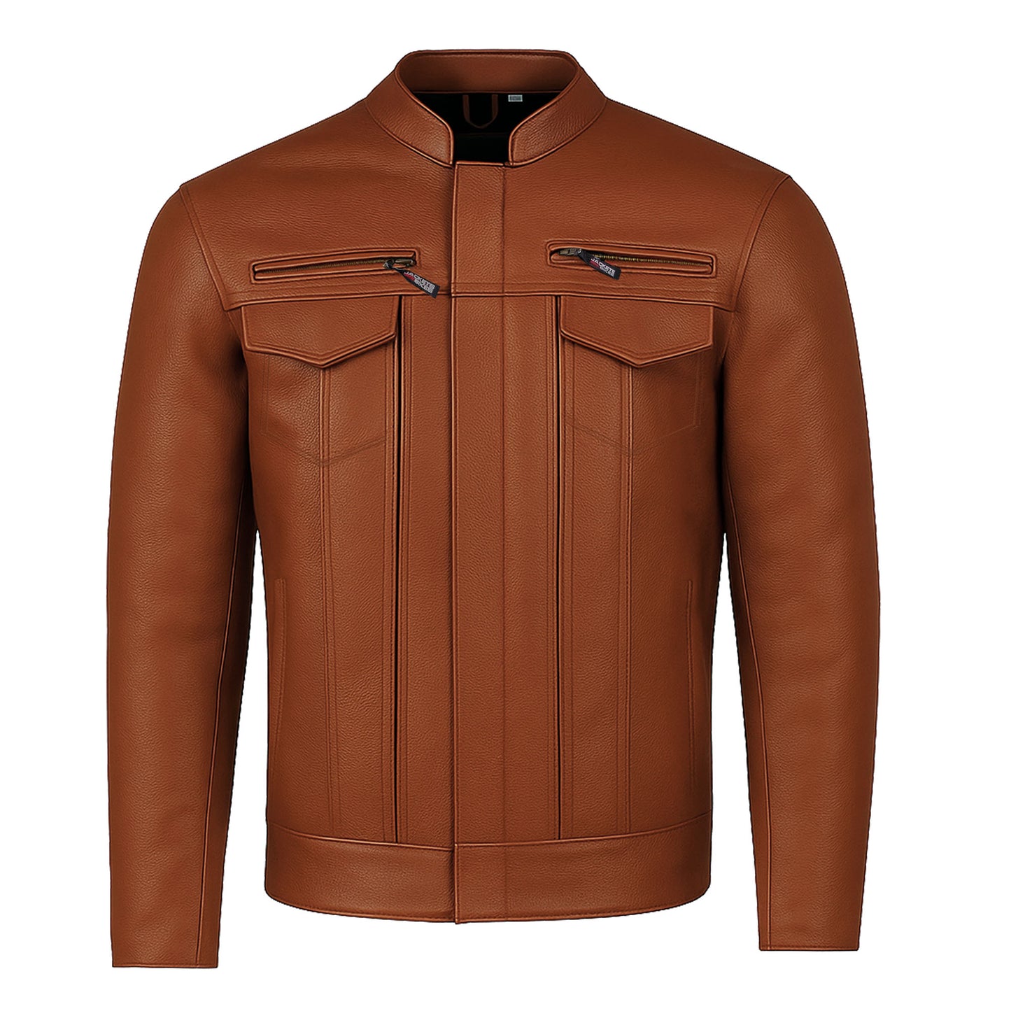 Men's Commuter Premium Natural Buffalo Armor Motorcycle Leather Biker Jacket Tan