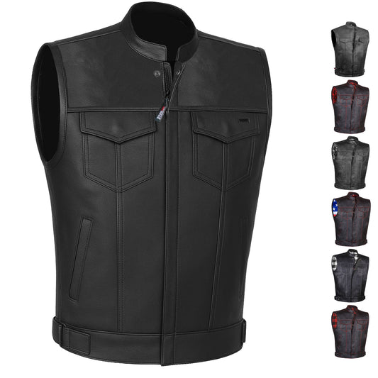 Men's ARMOR Leather SOA Anarchy Motorcycle Biker Club Concealed Carry Vest
