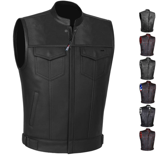 Men's ARMOR Leather SOA Anarchy Motorcycle Biker Club Concealed Carry Vest