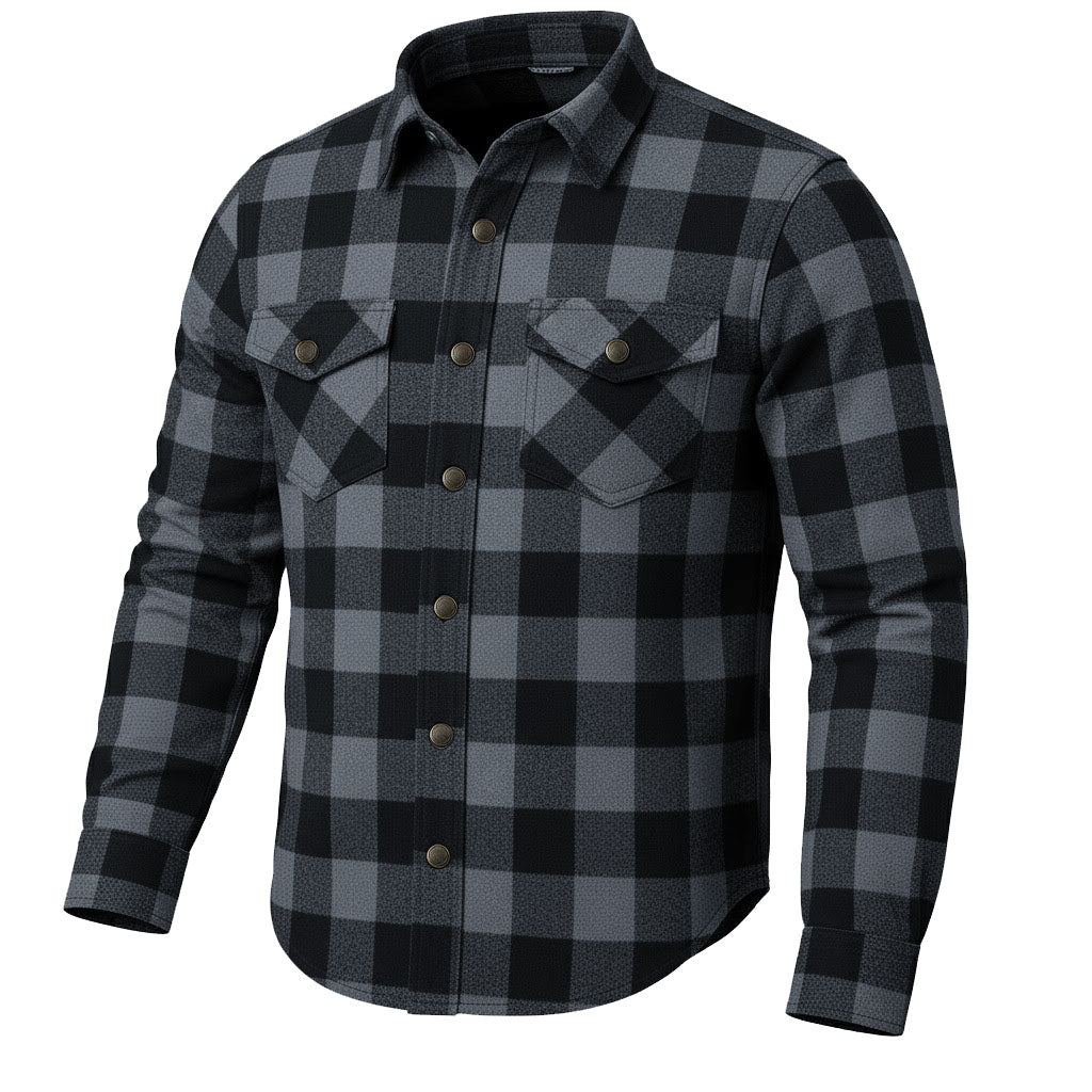 Jackets 4 Bikes PERFORMER Armored Motorcycle Flannel Shirt for Men – CE Armor, Hidden Utility Pockets Ventilated Flannel Gray