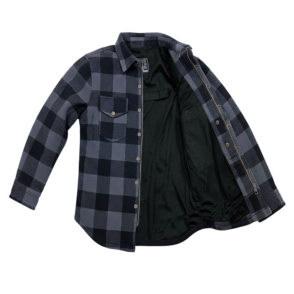 Jackets 4 Bikes PERFORMER Armored Motorcycle Flannel Shirt for Men – CE Armor, Hidden Utility Pockets Ventilated Flannel Gray