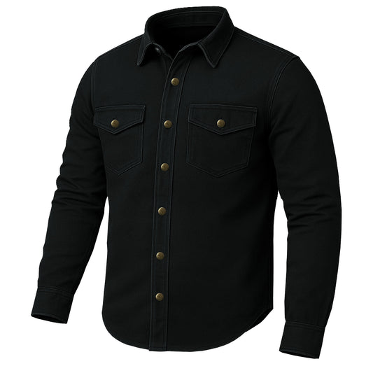 Jackets 4 Bikes PERFORMER Armored Motorcycle Flannel Shirt for Men – CE Armor, Hidden Utility Pockets Ventilated Black