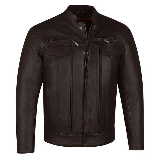 Men's Commuter Premium Natural Buffalo Armor Motorcycle Leather Biker Jacket Brown