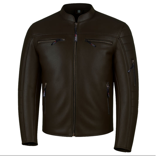 Men's REVOLT Natural Premium Buffalo Leather Motorcycle Jacket Brown