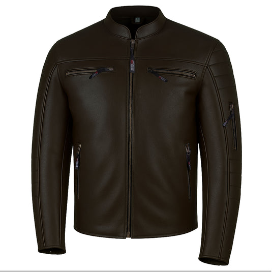 Men's REVOLT Natural Premium Buffalo Leather Motorcycle Jacket Brown