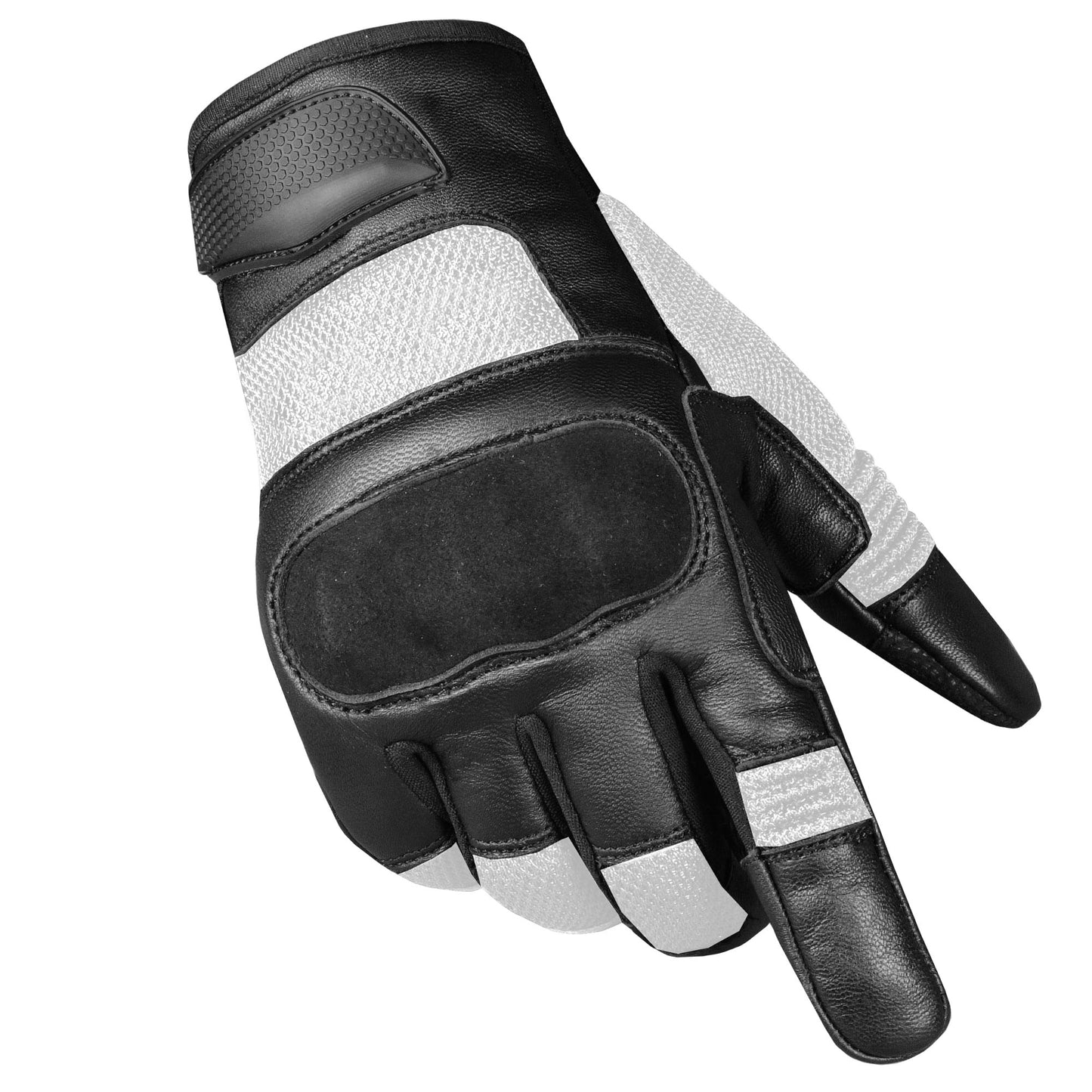 Jackets 4 Bikes Men's Motorcycle Tactical Premium Goat Leather & AirMesh Biker Gloves White