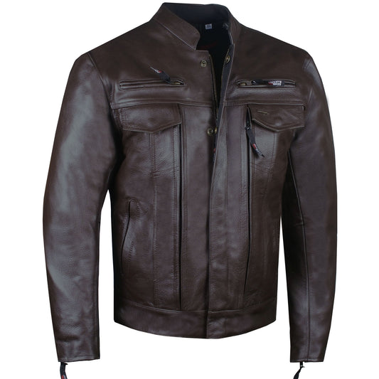 Men's Commuter Premium Natural Buffalo Armor Motorcycle Leather Biker Jacket Brown