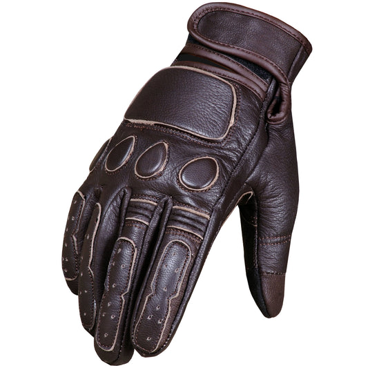 New Vintage Mens Leather Cruiser Protective Motorcycle Riding Racing Gloves Brown