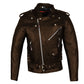 Men's ICONIC Motorcycle Premium Leather Classic Side Lace Biker Jacket Brown