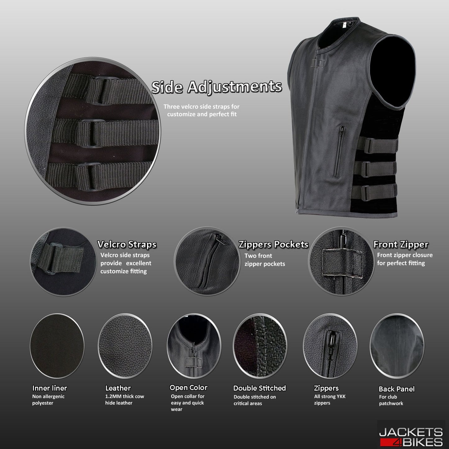 NEW BIKER MOTORCYCLE LEATHER VEST STYLISH BLACK