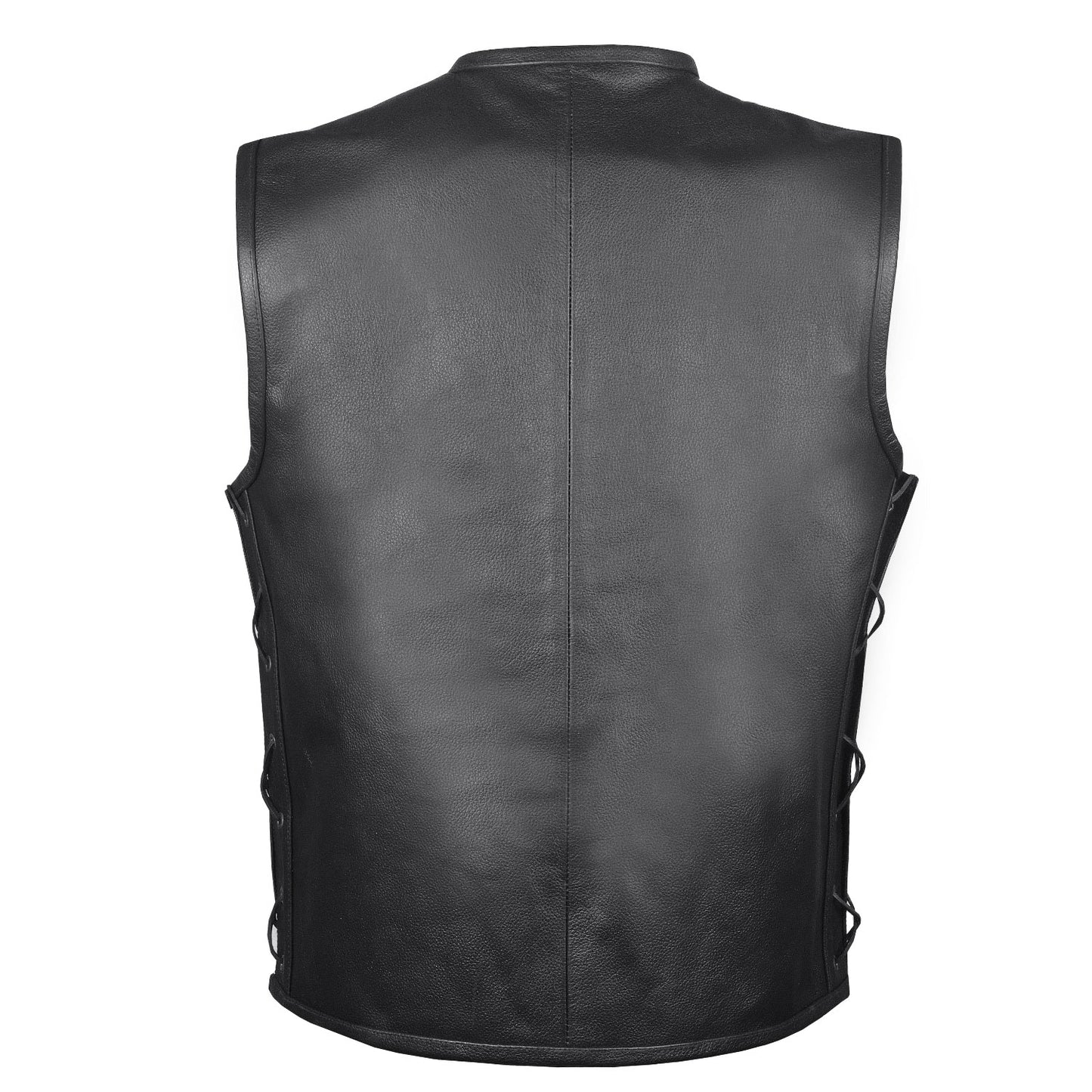 Men's Motorcycle Buffalo Leather Gun Pocket Armor Biker Club Vest Side Laces