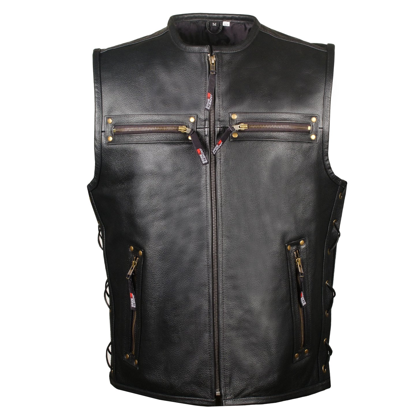 Men's Motorcycle Buffalo Leather Gun Pocket Armor Biker Club Vest Side Laces